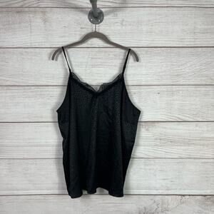 Andree By Unit Plus Size Black Speckled Satin Lace Trim Sleeveless Tank Size 1X